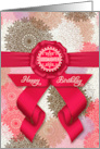 for Goddaughter Birthday Deep Rose Pink Ribbon and Doily Pattern card