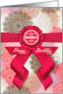 for Grandniece Birthday Deep Rose Pink Ribbon and Doily Pattern card