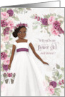 Flower Girl Request Brown Skin with Plum Ranunculus Custom card