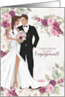 Engagement Congratulations Bride and Groom with Plum Ranunculus card