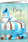 TWO Moms New Baby Boy Congratulations Blue Cake card