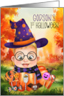Godson’s First Halloween Boy Wizard with Pumpkin and Candy card