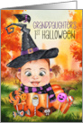 Granddaughter’s First Halloween Girl Witch with Pumpkin and Candy card