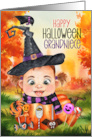 Grandniece Witch and Raven in a Halloween Pumpkin card