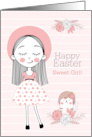 Easter for a Sweet Little Girl with Cat in Pink White and Black card