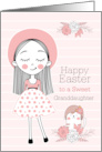 Granddaughter Easter Girl and Cat in Pink White and Black card