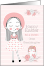 Great Granddaughter Easter Girl and Cat in Pink White and Black card