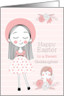 for Goddaughter Easter Girl and Cat in Pink White and Black card