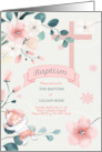 Baptism Invitation for Baby Girl Peach Blossoms Christian Cross card