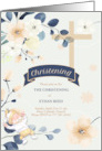 Christening Invitation Navy Blue and Yellow Blossoms with Cross card