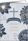 Christening Invitation Bold Blue Botanicals with Cross card