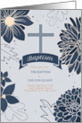 Baptism Invitation Bold Blue Botanicals with Cross card