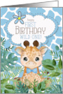 Child’s 1st Birthday Jungle Giraffe Theme in Blue card