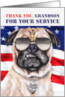for Grandson Veterans Day Funny Patriotic Pug Dog with Flag card
