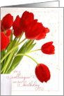 for Colleague Office Birthday with Red Tulips in a Vase card
