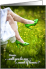 Cousin Maid of Honor Request Green Wedding Shoes card