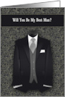 Best Man Request Tux in Black and Gray with Swirls card