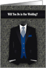 Will You Be In Our Wedding Black Suit Blue Tie card