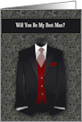 Best Man Request Wedding Black and Red Suit Tie card