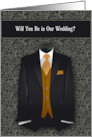 Wedding Attendant Request Tuxedo Black and Gold Suit Tie card