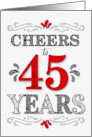 45th Birthday Cheers in Red White and Black Patterns card