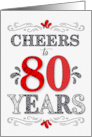 80th Birthday Cheers in Red White and Black Patterns card