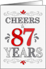 87th Birthday Cheers in Red White and Black Patterns card