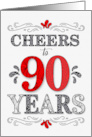90th Birthday Cheers in Red White and Black Patterns card