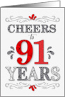 91st Birthday Cheers in Red White and Black Patterns card