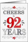 92nd Birthday Cheers in Red White and Black Patterns card