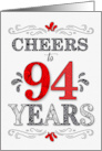94th Birthday Cheers in Red White and Black Patterns card