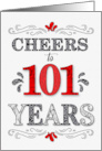 101st Birthday Cheers in Red White and Black Patterns card
