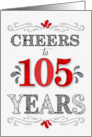 105th Birthday Cheers in Red White and Black Patterns card