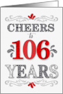 106th Birthday Cheers in Red White and Black Patterns card