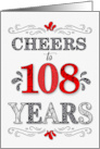 108th Birthday Cheers in Red White and Black Patterns card