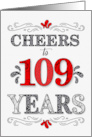 109th Birthday Cheers in Red White and Black Patterns card