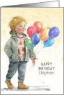 Boy’s Birthday Custom Name Colorful Balloons Little Blonde Boy card