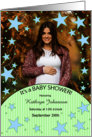 Baby Shower Invite in Blue and Green Stars with Baby’s Photo card