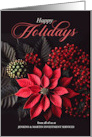 Poinsettia Happy Holidays on Black with Bold Red Berries Custom card