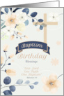 Baptism Birthday Tan Blue and Peach Botanical Accents card