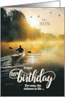 For Son 35th Birthday Rowing a Kayak on the Lake card