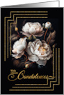 Condolences White Magnolia Floral Bouquet on Black card