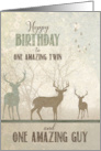 for Twin Brother Birthday Deer in the Woodland Forest card
