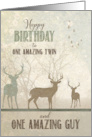 for Twin Brother Birthday Deer in the Woodland Forest card