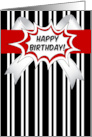 Birthday Black and White Bold Stripes with Red Comic Book Style card