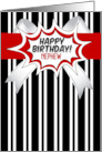 Nephew Birthday Black White Stripes with Red Comic Book Style card
