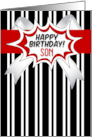 Son Birthday Black White Stripes with Red Comic Book Style card
