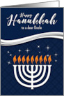 for Uncle Hanukkah Menorah Blue and White Any Relation card
