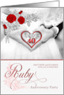 40th Ruby Anniversary Custom Party Invitation Red and Silver card