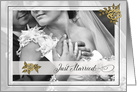 Just Married Announcement Faux Gold Leaf with Bride and Groom card